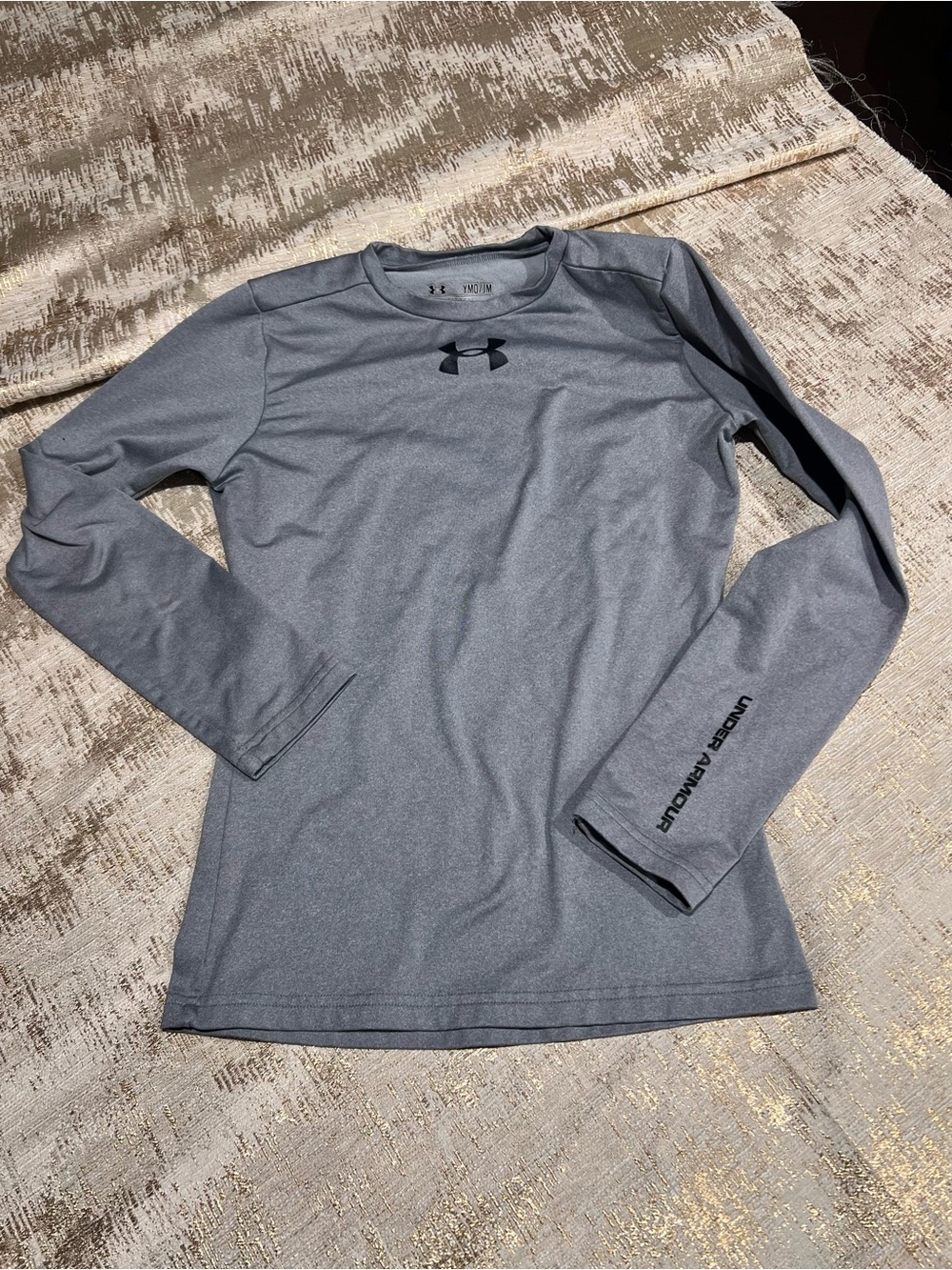 Under Armour ColdGear Boys Gray Fitted Long Sleeve Crew Neck Logo Pullover